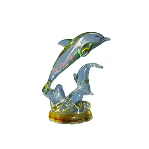 Escultura de delfín decorativa de cristal, cristal de Murano amarillo transparente