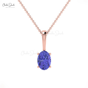 แทนซาไนต์จี้รูปไข่14K สีทองแข็ง6X4มม.,จี้พลอยแทนซาไนต์แบบตัดรูปรีใหม่ - Product Image 1