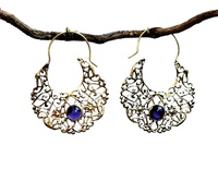 <strong>Best</strong> Price SILVER ZONE Women's Brass Gold Plated Boho Style Indian Tribal Amethyst Hoop Earrings Religious Inspired Anniversary