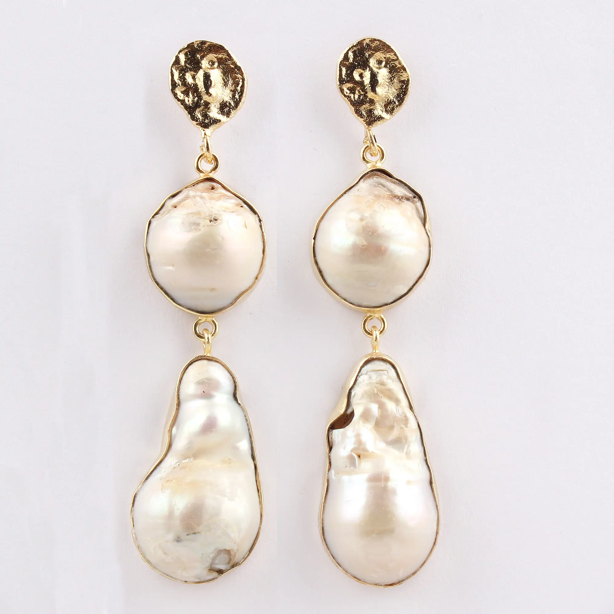 Natural Baroque Pearl Yellow Gold Plated Earrings For Women Girls handmade natural pearl double stone stud dangle earrings gift