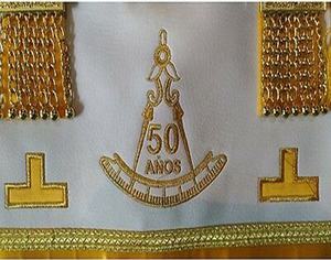 Delantal de servicio masónico de 50 años, cordón dorado y borlas en los lados, color dorado, último Maestro, cuadrado, brújula, masónico - Product Image 2
