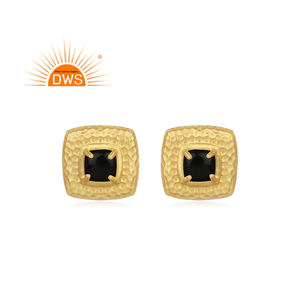 Indian Handcrafted Hammer Finish Black <b>Onyx</b> Silver Stud <b>Earring</b> Gold Plated <b>Earring</b> Wholesale Silver Stud <b>Earring</b> - Product Image 3