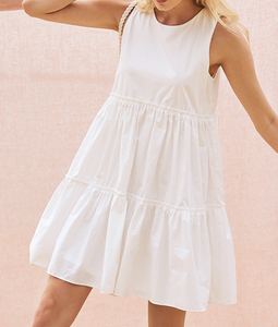 Vestido corto de lino sin mangas para verano, minivestido de lino para mujer, cuello redondo, color blanco, 100% - Product Image 3