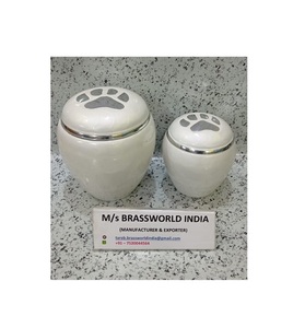 BRASSWORLD INDIA White Pearl Pet Cremation Urn Juego de dos suministros funerarios Premium - Product Image 1