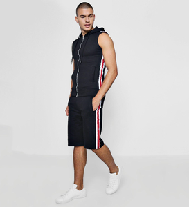 Conjuntos gemelos sin mangas para hombre con capucha, chándal de algodón y poliéster a rayas para verano, comodidad óptima y estilo de moda - Product Image 3