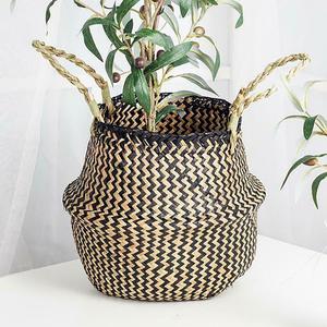 Eco-Friendly Colorful Handwoven Seagrass <b>Basket</b> <b>Belly</b> Pot Handle Foldable Laundry <b>Basket</b> Toys Storage Planter Woven Features - Product Image 1