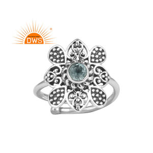 แหวนพลอยโทแพซสีฟ้าสวยใสแหวนเงินสเตอร์ลิงอินเดียสำหรับ925คอลเลกชันอันโอชะ - Product Image 1