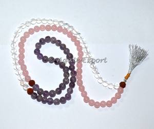 Crystal Quartz-Rose Quartz-Amethyst Jap Mala - Product Image 1