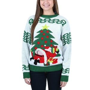 Pull décontracté pour femme, col rond, coupe ajustée, manches courtes, pull d'hiver en tricot, polyester/coton, motif imprimé avec manches bouffantes - Product Image 1