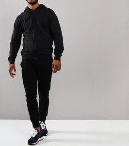 Men's <b>Zip</b> <b>Up</b> 75% Cotton 25% Polyester Fleece Hoodie Plain Black Jacket - Product Image 3