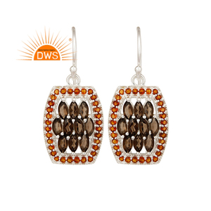 Natural Smoky Quartz And Citrine Gemstone <b>Earring</b> Pretty Design Fine <b>Silver</b> Hook <b>Dangle</b> <b>Earrings</b> Jewelry Wholesaler - Product Image 1