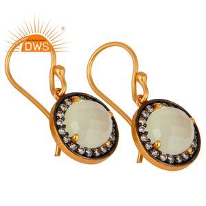 Boucles d'oreilles pendantes en argent sterling 925 plaqué or avec pierres précieuses rondes de calcédoine préhnite, tendance pour mariage et soirée - Product Image 2