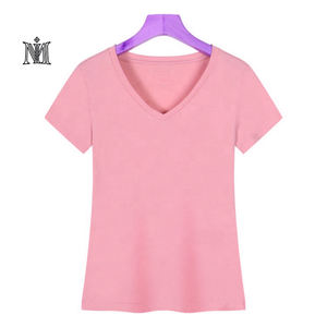 100% coton t-shirts col en v slim fit t-shirt casual demi manches mode porter surdimensionné mode t-shirts - Product Image 1