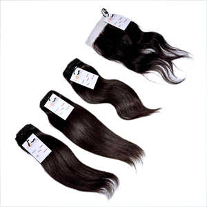 Mèches naturelles non-traités de haute qualité, cheveux lisses, naturelles, vierges crus, avec Lace Frontal Closure - Product Image 2