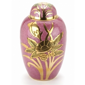 Urna Funeraria de Latón Esmaltado Color Rosa Lila para Cenizas Humanas Adultas, Urna Decorativa de Metal para Funeral, Recipiente para Entierro - Product Image 1