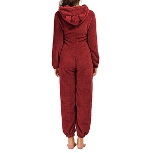 PIHA SPORTS Combinaison de nuit chaude et douce en peluche pour femme, pyjama à capuche, combinaison longue 2 en 1, design hiver, Spandex/Polyester - Product Image 4