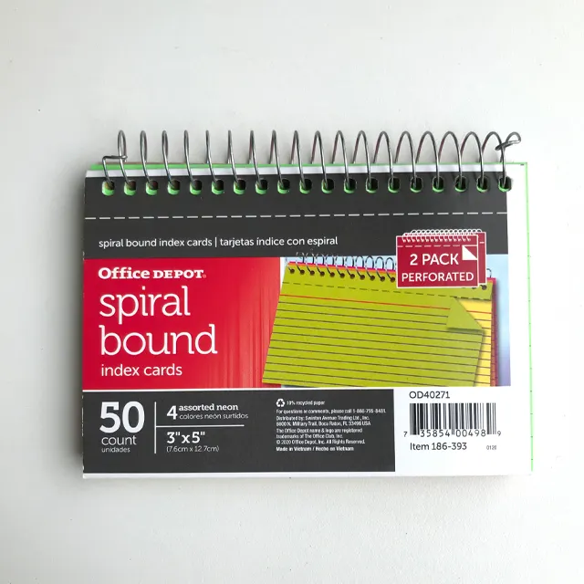 Cheap Price OEM Brand Assorted Neon Spiral Bound Index Card Notebook Made in Vietnam High Quality Paper For School Home Office
