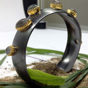 สร้อยข้อมือพลอยออกซิไดซ์925เงินสเตอร์ลิงที่มีคุณภาพสูงที่มีค่าและบริสุทธิ์ Labradorite และมูนสโตน - Product Image 3