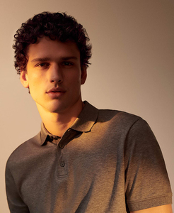 Polo homme gris à manches courtes en coton Oxford respirant, coupe classique, couleur unie, boutons, style tissé - Product Image 1