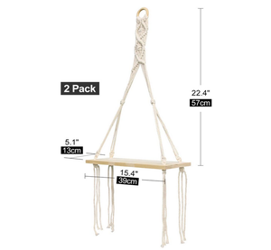 Decorative Macrame Wall Hanging Wooden Shelf For Indoor Plant Decor - Product Image 2