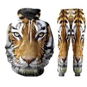 Tiger Printed Men's Hooded Color Fashion Sweatshirt Long Sleeve Autumn Spring Casual Hoodies Sports Patchwork Sweatshirts