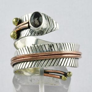 Bague réglable en quartz fumé à triple tons en argent sterling 925, bijoux fins faits à la main, vente en gros, anniversaire de mariage unisexe - Product Image 3