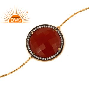 18k Gold Plated Silver Party Wear Women's <b>Bracelet</b> Jewelry Wholesaler Round Red Onyx <b>Gemstone</b> <b>Bracelet</b> Jewelry - Product Image 4