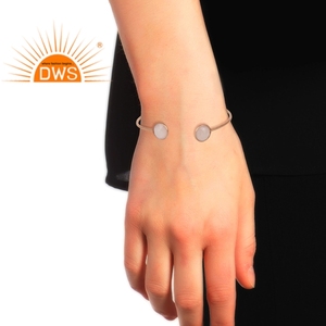 Handmade <b>Rose</b> <b>Gold</b> Plated Silver 925 Girls Cuff <b>Bangle</b> Jewelry <b>Rose</b> Chalcedony Gemstone <b>Bangle</b> Wholesale Classic Collection - Product Image 4