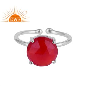 สีชมพู Chalcedony พลอยออกแบบเครื่องประดับเงินสเตอร์ลิงผู้ผลิตง่ามชุดแหวนเครื่องประดับผู้ค้าส่ง - Product Image 1