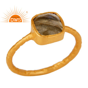 Square Cut <b>Labradorite</b> Gemstone Engagement <b>Ring</b> Gold Plated Hammered Silver <b>Ring</b> Jewelry Manufacturer - Product Image 1
