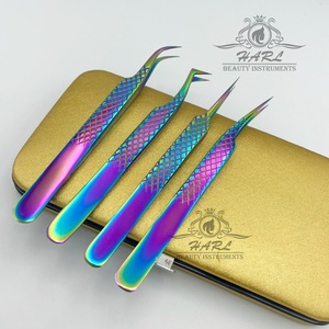 Ensemble de pinces à cils multicolores pour extensions de cils, étiquettes personnalisées, faites à la main, meilleures pinces à cils - Product Image 1
