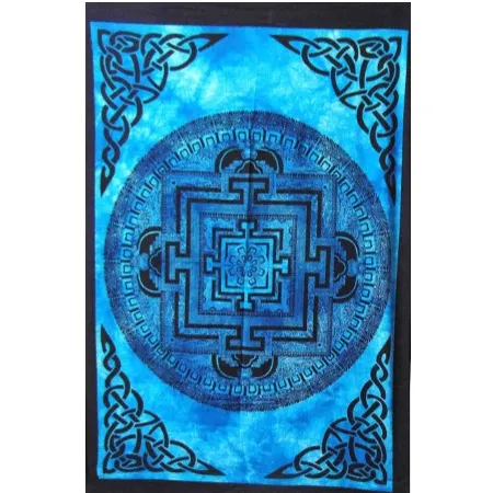 Wall Hanging Vastu Yantra Tapestry Hippie Cotton Fabric Small Poster Handmade Home Decor Blue Color