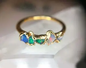 Batu permata multi api opal Australia alami penjualan laris cincin lapis listrik minimalis buatan tangan