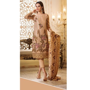 Mousseline de soie indienne du pakistan, collection de fête de mariage, eid, costume de guerre de corail, modèle 99, conception chaude - Product Image 1