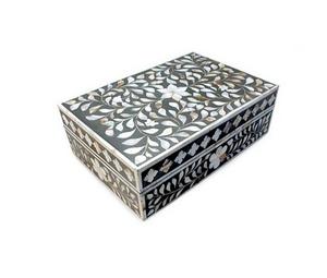 Boîte de rangement décorative rectangulaire grise incrustée de nacre avec logo personnalisé - Product Image 2