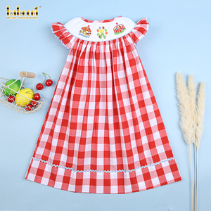 Babeeni Girls Hand Smocked Embroidered Gingham Dress Petal Sleeve A-Line Cotton Spring Outfit - Product Image 3