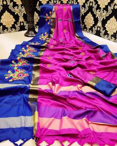 Indien Katan Saree dernier concepteur fête porter mariage dames femmes porter Georgette soie broderie travail Sari avec chemisier Apparelgarment - Product Image 5