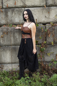 Abito Steampunk Vittoriano da <span class=keywords><strong>Donna</strong></span> <span class=keywords><strong>in</strong></span> Ecopelle con Orlo Asimmetrico e Decorazioni <span class=keywords><strong>in</strong></span> Pizzo OEM - Product Image 4