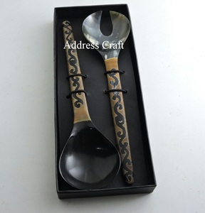 Handcrafted Natural Buffalo Horn Cutlery <b>Salad</b> Server Set Customized <b>Salad</b> Serving <b>Tools</b> Natural Horn <b>Salad</b> <b>Tools</b> & Cutlery Set - Product Image 4