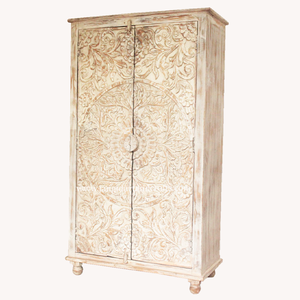 Armario de madera tallado hecho a mano, mueble de diseño rústico, Estilo Vintage desgastado y elegante, armario indio - Product Image 5