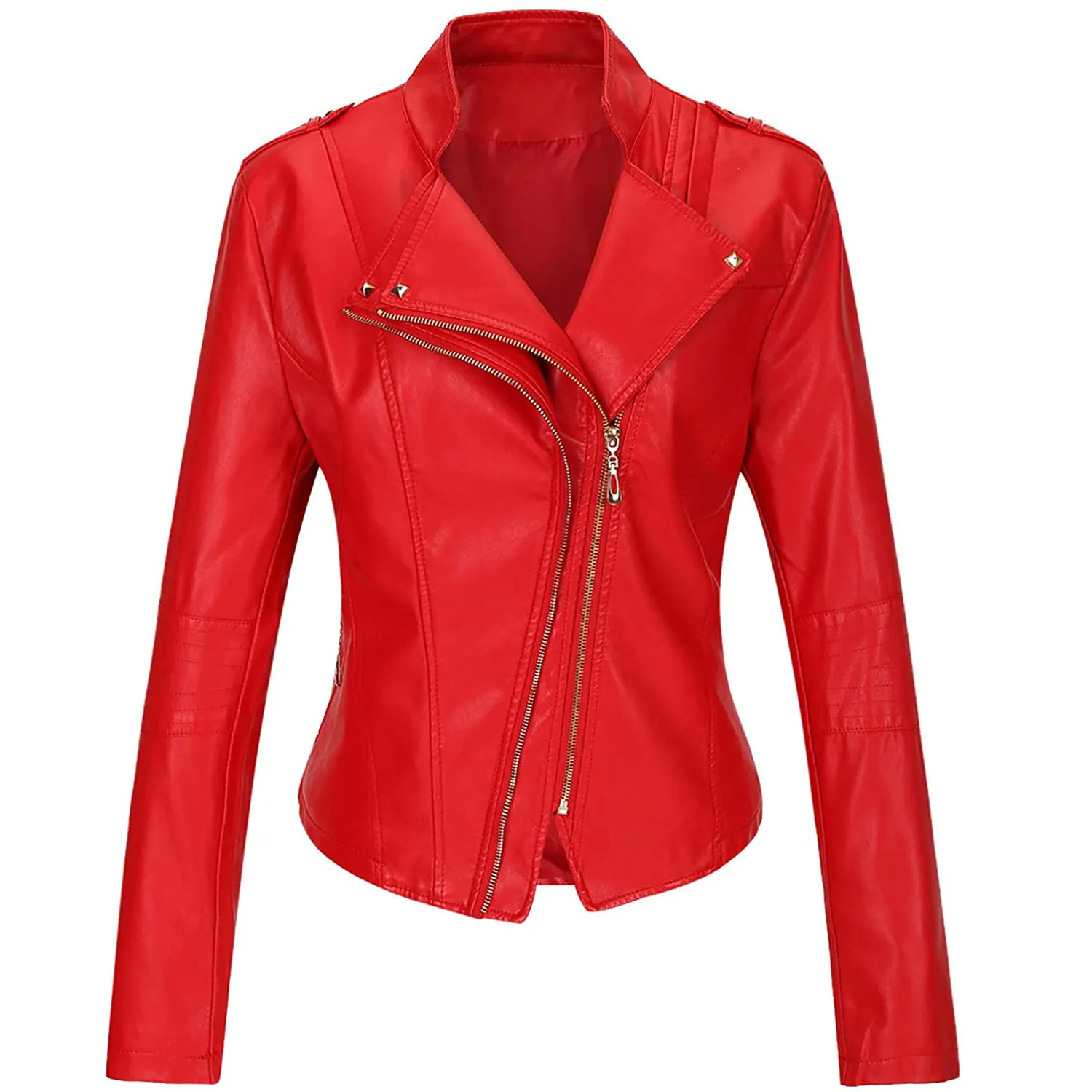 Red Color Leather women Jacket