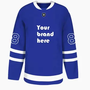 Maglie da hockey classiche sublimate in acero canadese con logo della squadra blu personalizzato