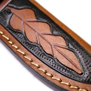 Top Grain Riche En Cuir À La Main Feuille Estampillé Étui En Cuir pour 5.5 ''Lame Fixe Lame Knives-AL-001 - Product Image 2