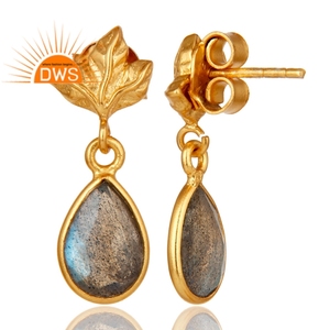 925 Sterling <b>Silver</b> Natural Labradorite Gemstone Leaf Design <b>Dangle</b> <b>Earring</b> for Women Jewelry Manufacturer - Product Image 3