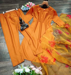 Kurti / Top Plazo / pantalon uni jaune orange tournesol avec dupatta en organza présenté par Royal Export - Product Image 2