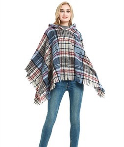 Ventes en gros de châles en laine à carreaux chauds et à capuche pour femmes, châles <span class=keywords><strong>poncho</strong></span> - Product Image 6