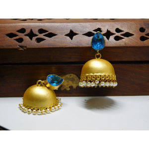 Beautiful fashion Trending handmade golden matte finishing stone stud jhumka earing for girls and women - Product Image 3