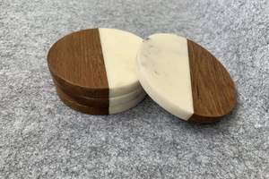 Eco-Friendly Marble Stone coaster Custom Printing <b>Kitchen</b> <b>Accessories</b> White Round Marble Wooden Cup Coasters for Selling - Product Image 6