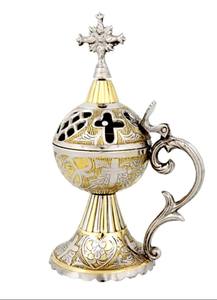 Encensoir en métal argenté et doré Brûleur de parfum et Incensario Home Decor Design Thurible pour encens en bois - Product Image 2