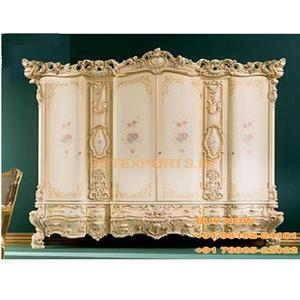 Hand Carved Elegant Wooden <b>Wardrobe</b> for Home Teak Wood Hand Carved <b>Wardrobe</b> for <b>Bedroom</b> Classic Look <b>White</b> Finish <b>Wardrobe</b> - Product Image 1